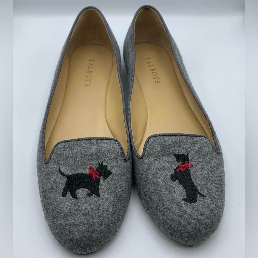 Talbots Gray Flats with Scotty Dog Embroidery 8.5